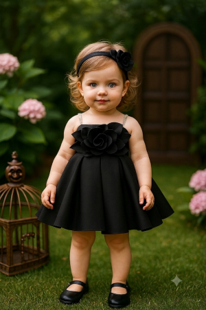 Premium Floral Elegance Little Princess Black Party Frock