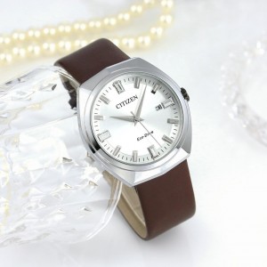 Citizen Mens Silver_brown leather belt Watch