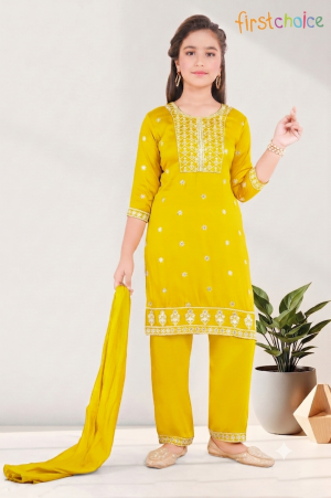 Elegant Mustard Yellow Ethnic Suit Set for Girls  First Choice Kids Wear