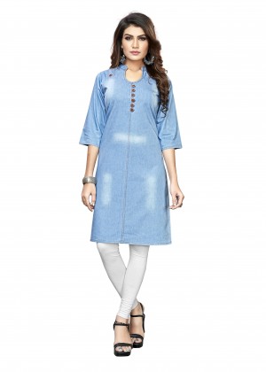 DENIM LIGHT BLUE COLOR KURTI