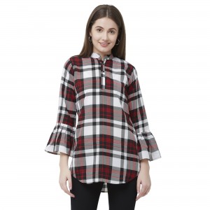 ZEEYA Casual 34 Sleeve Checkered Women Multicolor Top