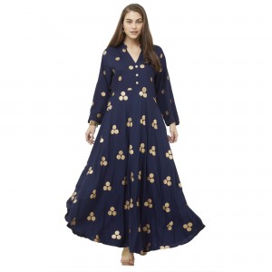ZEEYA Casual Printed Blue Foil Gown Women