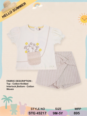 Girls Floral Top & Striped Skort Set 