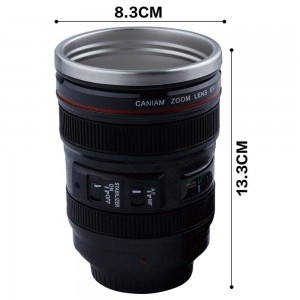 Camera Lens Shaped Coffee Mug with Lid 400 ml Black 