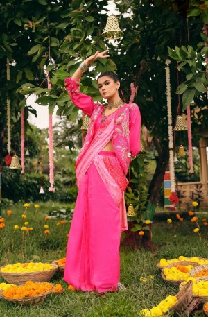 Indo Western Shimmer Drape Saree with Embroidered Koti Set - RR-34