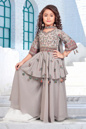 Designer Grey Georgette Peplum Kurti and Palazzo Set 