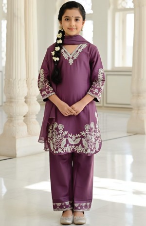 Traditional Embroidered Purple Salwar Kameez Set