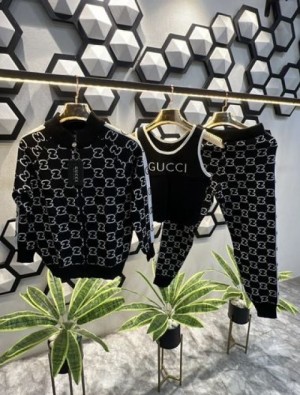 all over logo monogram print premium black 3 piece tracksuit for womens with joggers