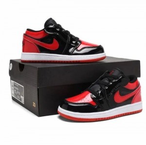 NK AIR JORDA_N RETRO 1 LOW PATENT BRED [BLACK RED] FOR HER 2506025