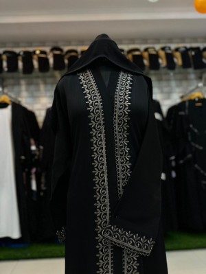 Imported Zoom Fabric Front open burqa with Ambrodary work on it with Dupptta   Size   L 56 C 46  