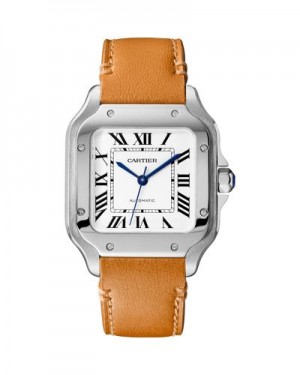 Cartier D Santos Silver Brown Leather Automatic