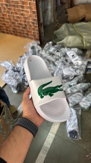 LACOSTE PREMIUM WHITE SLIDES 