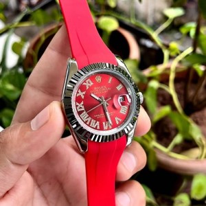 ROLEX DATEJUST RED STRAP AUTOMATIC
