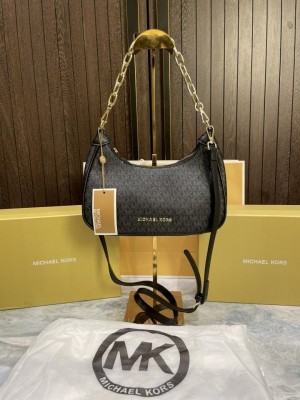 Michael Michael Kors Cora Medium Signature PVC Zip Pouchette Crossbody Bag Brown with box carry bag 376