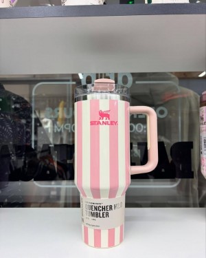 Oasis Cabana Gloss Stripe Quencher H2.0 Flowstate Stanley Tumbler  40 OZ  Peach Whip