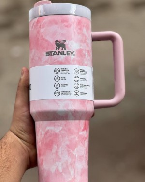 Stanley Quencher Marble Edition Tumbler Pink White