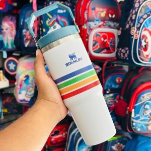 Stanley IceFlow Flip Straw Strips Tumbler 30 oz White Rainbow