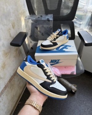 Nikee Air Jordan Retro 1 Low Fragment Travis Scott Blue Semi UA