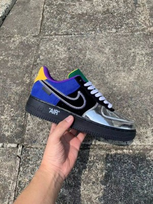 LOUISS VUITTON X NIKEE AIRFORCE 1 VIRGIL ABLOH BLACK METALLIC SILVER