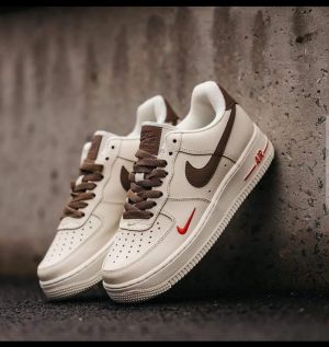 NK AIR FORCE 1 LOW MINI RED SWOOSH COFFEE MILK [CREAM RED BROWN] FOR HER 1207025