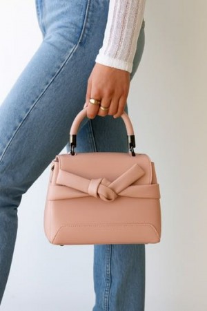 Liora Ribbon Handbag With Shoulder Strap Pink A104