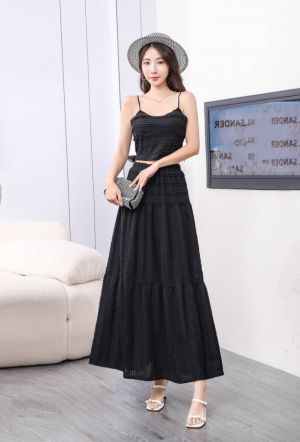 Bur Women Long Skirt & Top No Ribbon Black SB162-BK