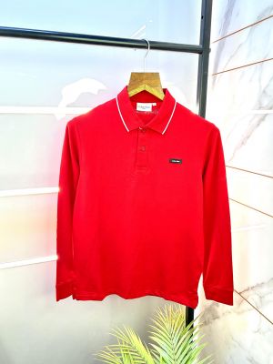 Calvin_Klein Red Full Sleeves Polo Neck Premium Collar T-shirt RED-S-2077