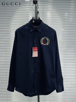 GUCC_I PREMIUM NAVY BLUE EMBROIDERY IMPORTED SHIRT WITH BOX