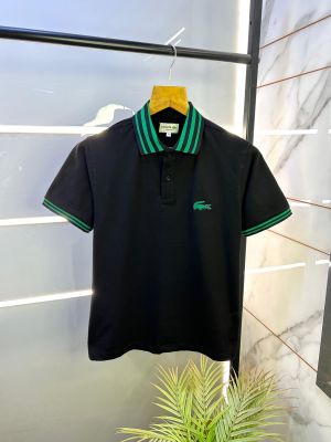 Lacost e Embroidery Logo Black Polo Premium Collar Neck T-shirt F2586-BL