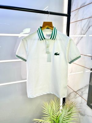 Lacost e Embroidery Logo White Polo Premium Collar Neck T-shirt F2586-WH