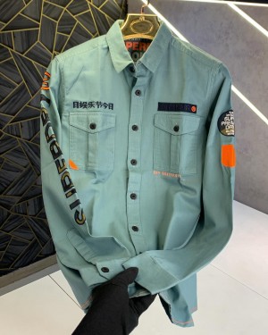 SUPER DRY SKY EMBROIDERY PATCH WORK IMPORTED CARGO SHIRTS (929)