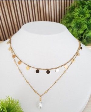 Double chain anti tarnished golden necklace