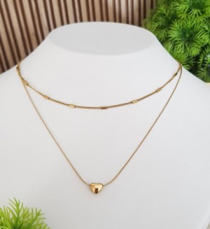 Golden heart double chain anti tarnished