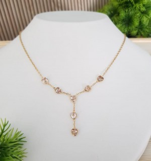 Golden chain with tiny crystal hearts anti tarnished