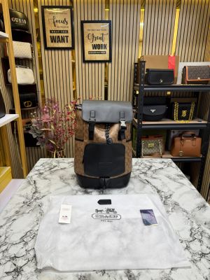 Coac_h Signature Canvas Flap Backpack With Dust Bag (Apricot)