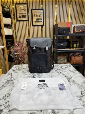 Coac_h Signature Canvas Flap Backpack With Dust Bag (Coffee)