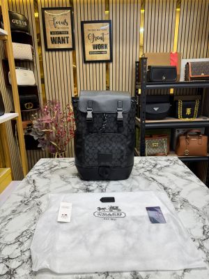 Coac_h Signature Canvas Flap Backpack With Dust Bag (Black)