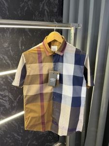 Burberr y Checks Half sleeve Store article Shirt with Original box ( Brown Blue )