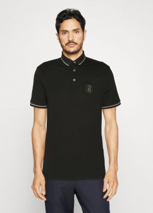 Arman i Exchange Black Premium Imported 240 GSM Interlock Cotton Lycra Fabric Polo T Shirt with Patch Logo 716