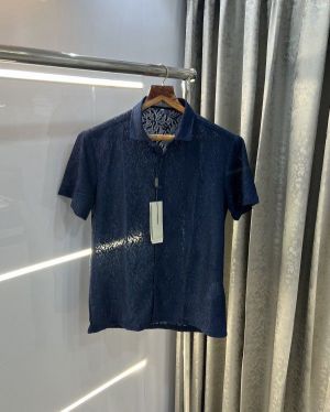 Christian Dio r white premium crochet shirt navy blue 1112