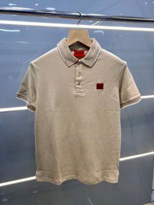Hug_o Bos_s Beige Premium Imported 240 GSM Interlock Cotton Lycra Fabric with Patch Logo  Polo T-shirt Sale offer [568]