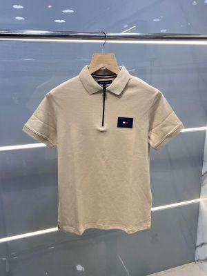 Tomm_y Hilfige_r Beige Premium Imported 240 GSM Interlock Cotton Lycra Fabric  Polo Tshirt with Patch Logo  Sale offer (561)