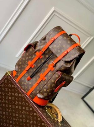 Louis_Vuitton_Christopher_Orange_Backpack_Old_Flower_Grid_Premium_Leather_Unisex_41379_Orange