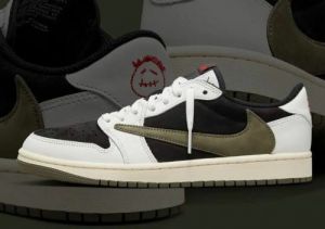 Nik_e Air Jordan Retro 1 Low X Travis Scott OLIVE With Extra Laces And OG BOX SEMI UA Men Shoes