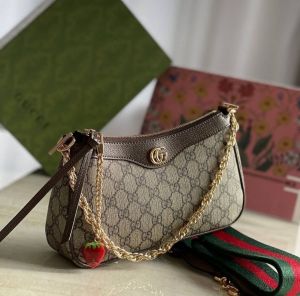 GUCC_I Brown monogram Ophidia GG leather shoulder bag WITH BOX