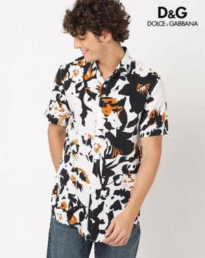 Dolce&Gabbana White Printed Imported Half Shirt 