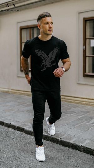 Arman i Exchange Black Embroidered Patch Logo Eagle Edition Imported Fabric Tracksuit With Carry Bag 2632