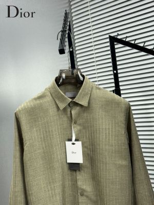 Christian Dio r Green Jacquard lycra Imported Shirt with Brand Box and Carry Bag 2636