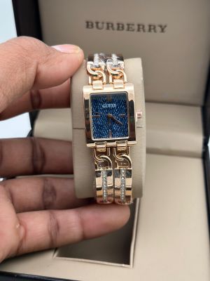 Guess Square Chain Rose Gold Blue Dial
