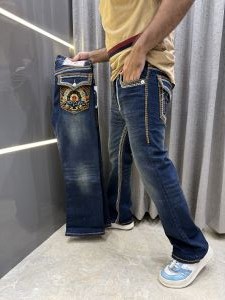 True Religion Blue Embroidery Print Premium Denim With Brand Box Nd Carry Bag